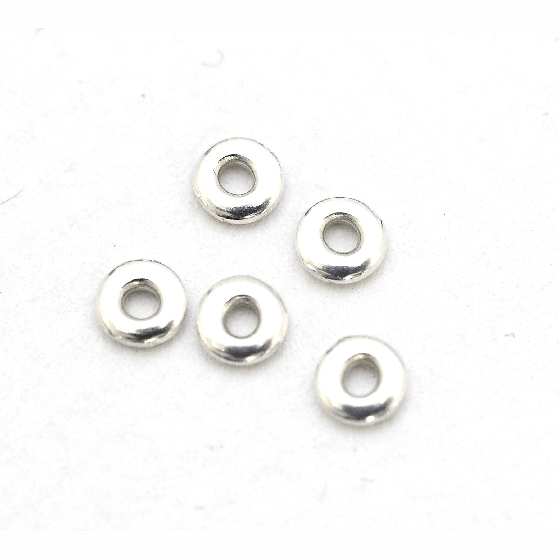 Sterling Silver Spacers,Sterling Silver Findings-Smooth Donut Shaped Beads-4 by 2mm Sterling Silver Beads -Wholesale-SKU: 211021-04 15 pcs