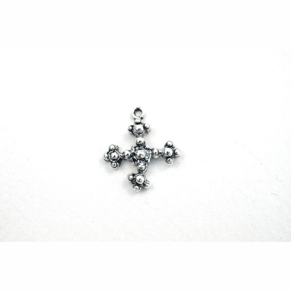 15mm Beaded Square Cross Sterling Silver Charm