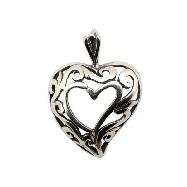 Sterling Silver Scrolled Heart Charm
