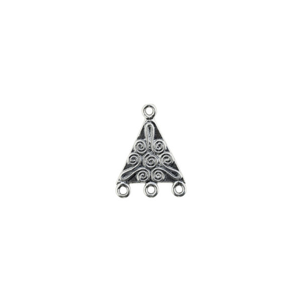 2-Sided Sterling Silver Triangular Scrolled Pattern Earring Chandelier w/3 Ring Connections