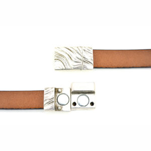 Silvertone Rectangular Wave Pattern Magnetic Clasp for 10mm Flat Leather