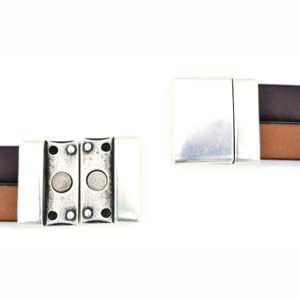 Silvertone Rectangular Magnetic Clasp for 10mm + 10mm Flat Leather