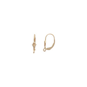 14k Gold Fleur de Lis Leverback Earring w/Ring