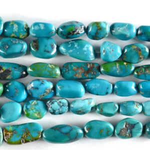Graduated Long Drill Nugget Blue Green Tibetan Stabilized Turquoise Bead Strands