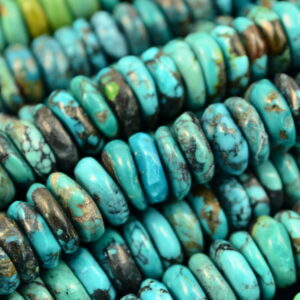 Hand-Shaped Disc Blue Green Tibetan Stabilized Turquoise Bead Strands