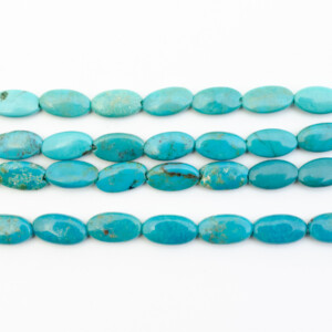 Flat Oval Blue Green Tibetan Stabilized Turquoise Bead Strands