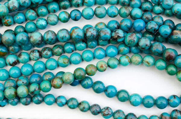 Round Stabilized Blue Green Tibetan Turquoise Bead Strands
