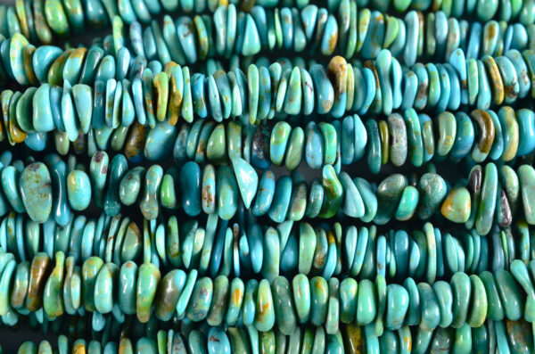 Center Drill Flat Chip Blue Green Tibetan Stabilized Turquoise Bead Strands
