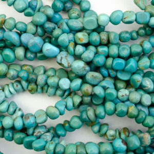 Center Drill Hand-Shaped Nugget Blue Tibetan Turquoise Stabilized Bead Strands