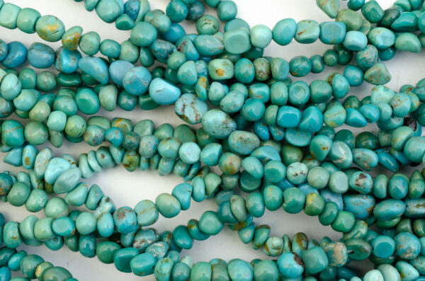 Center Drill Hand-Shaped Nugget Blue Tibetan Turquoise Stabilized Bead Strands