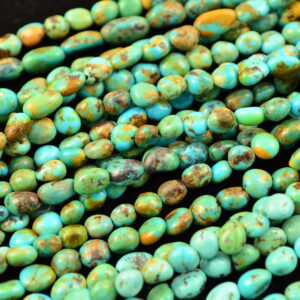 Long Drill Oval Nugget Blue Green Tibetan Stabilized Turquoise Bead Strands