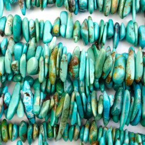 Top Drill Long Chip Blue Green Tibetan Stabilized Turquoise Bead Strands