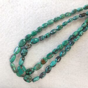 Graduated Long Drill Nugget Blue Green Stabilized Tibetan Turquoise Bead Strands