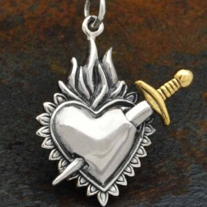 Sterling Silver Flaming Heart Sword Charm